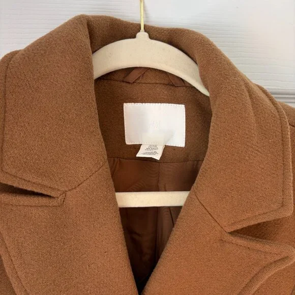 H&M Camel Wool Blend Trench Coat Size XXS - Picture 2 of 2